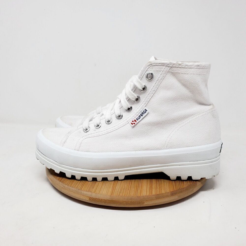 Superga Platform‎ Shoes Womens 8 White Canvas High Chunky Lug Sole Sneaker